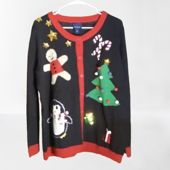 Gloria Vanderbilt Sweaters - Gloria Vanderbilt Casuals Ugly Christmas Sweater Cardigan Pom Poms Sequins